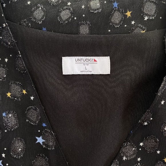 UNTUCKit Scarlett Starry Button Blouse Women’s Sz Large Semi Sheer Long Sleeve - Picture 11 of 13